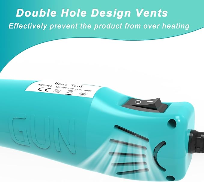 Heat Gun, Mini Heat Gun for Shrink Tubing, for DIY Crafts, 300W Heat Air Gun with Reflector Nozzle, Shrink Wrap Gun Tool for Packaging PVC, Drying Paint, Clay - green