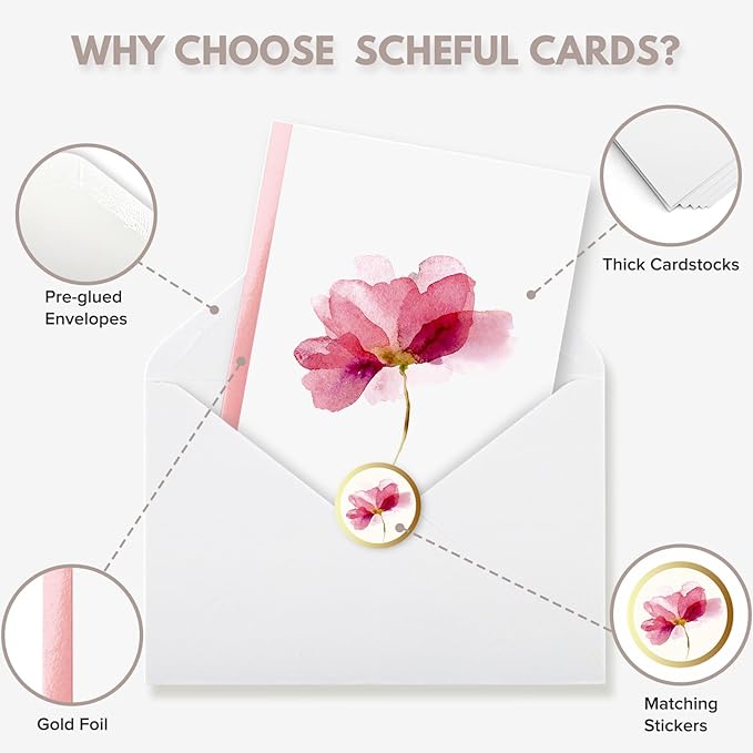 Blank Cards and Envelopes, 30 Pack Blank Greeting Cards, Elegant Blank Note, Perfect Bulk Stationary Set For All Occasions, 5 Assorted Floral Designs, 4" x 6"