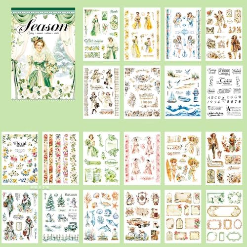 Alideco 20pcs Vintage Scrapbook Stickers Europe and The United States Figure Flowers Sticker Book for Adults Sticker journaling Stickers for Scrapbooking (siji) by Alideco