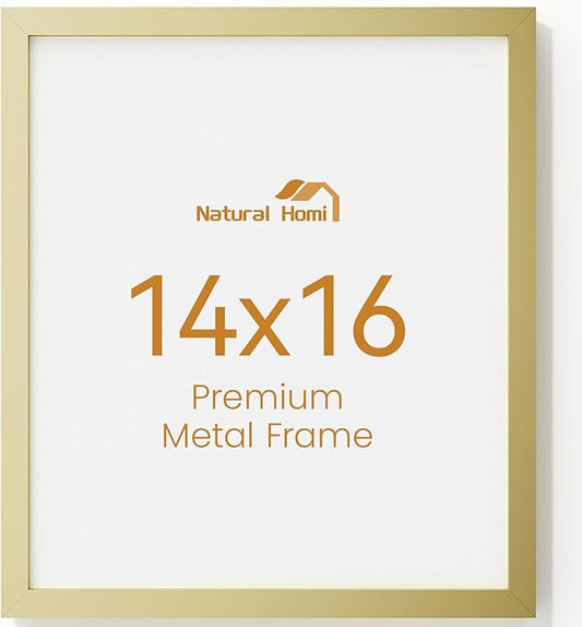 14x16 Aluminum Metal Picture Frame,Tempered Glass Gold Photo Frame 14x16 for Family Photo,Posters,Art,Document to Wall Mount Horizontally or Vertically