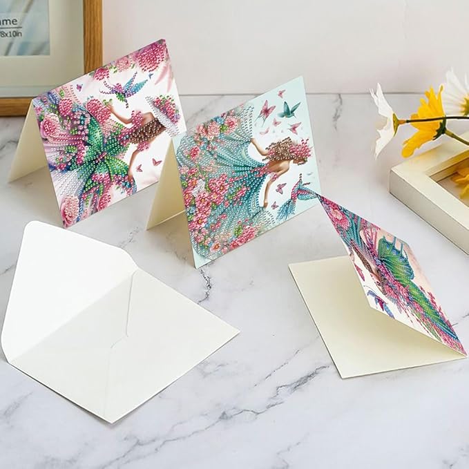 Ceitura 6Pcs DIY Diamond Art Painting Crafts Rhinestone Painting Greeting Card Making Kit Postcard for Holiday Christmas New Year Party Favors (Fairy Girl)
