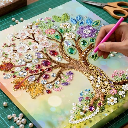 LQCrafK DIY Pearl Art Painting Handcraft Kit for Adults Beginners, Healing Stress-Relieving Home Wall Creative Design Decoration, Framed Painting with Tools-Tree - Image 4