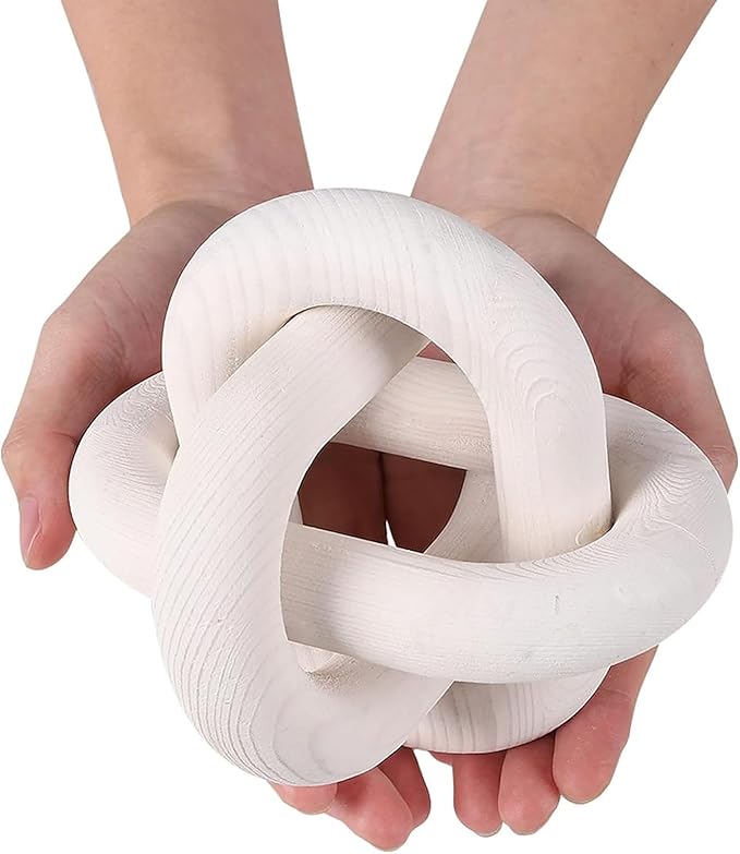 GUDAGUU Wood Knot Decor -Coffee Table Decor Shelf Decor Table Books Hand Carved Home Decoration Boho Country Rustic Modern Shabby Chic Style Decor 3 Link Wooden Knot Chain Link Decor (White)