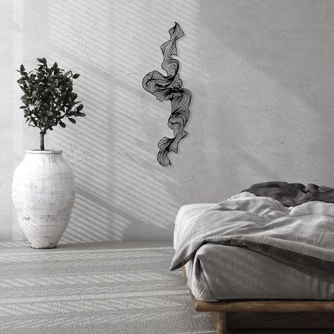 NORTH KAISER Abstract Metal Wall Art - Modern Metal Wall Decor - Vertical Line Art Wall Hanging for Living Room Mid Century Bedroom Home Office (59'' x 19.6'' / 150 x 50 cm)