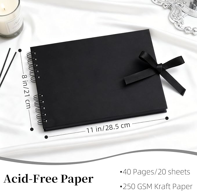 Vienrose Scrapbook Album 80 Pages, DIY Photo Album with Accessories, Black Kraft Paper Memory Book for Wedding, Birthday, Travel, Christmas, Mother’s Day, 11x8 Inches
