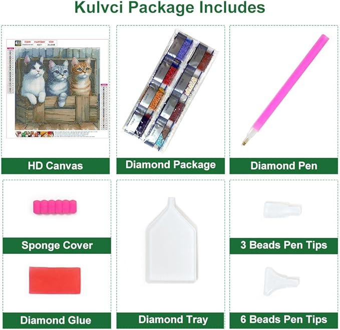 Kulvci Cat Diamond Painting Kits for Adults, Diamond Art Kits for Beginners, 5D DIY Full Drill Gem Craft for Home Decor Gift 12x12inch