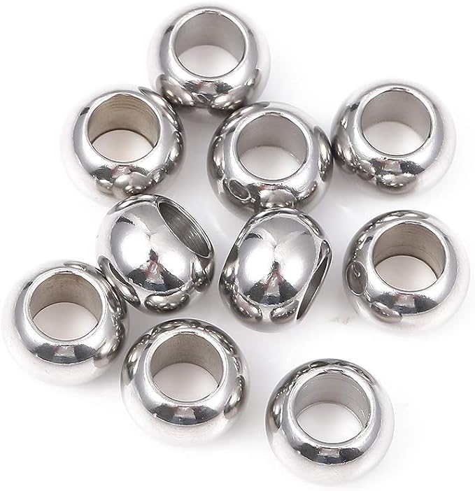 Stainless Steel Spacer Beads 12x8mm Round Loose Charm Caps Beads for DIY Jewelry Making 10pcs with 6.5mm Hole