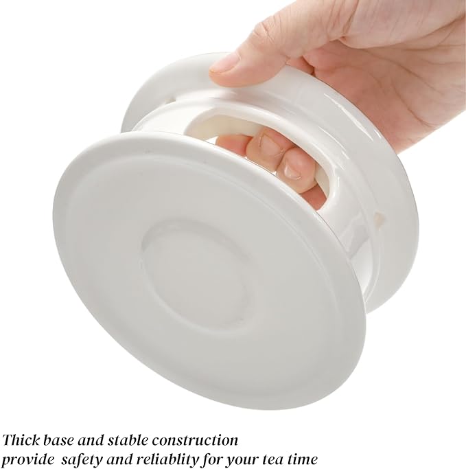 Ceramic Teapot Warmer, Gold Rim Teapot Heater with Tealight Holder, White Porcelain Tea Kettle Holder Warming Base for Heating Coffee, Milk, Water, Soup