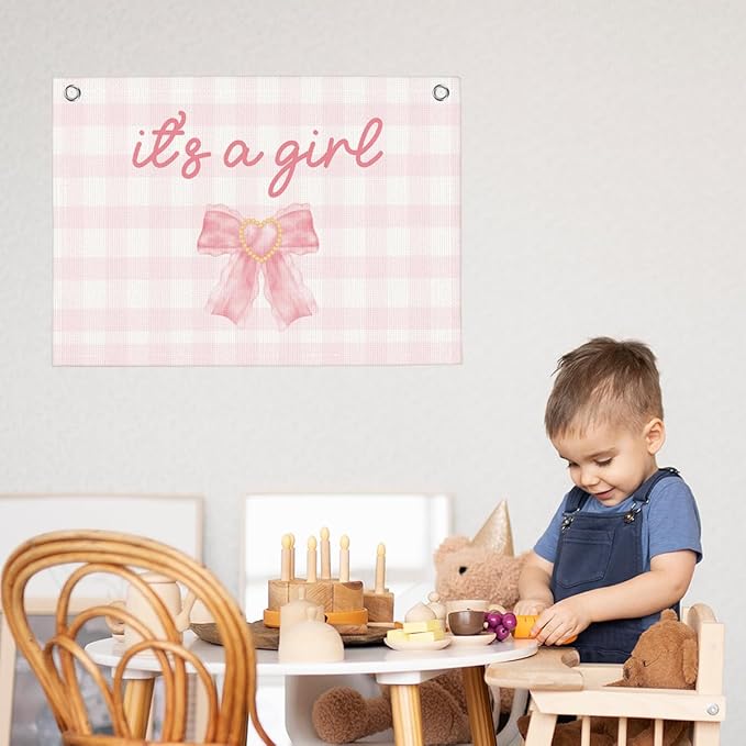 It's A Girl Yard Sign Banner Hanging Flag Front Door Pink Baby Shower Birth Announcement Gender Reveal Newborn Baby Double 22x28 Inch