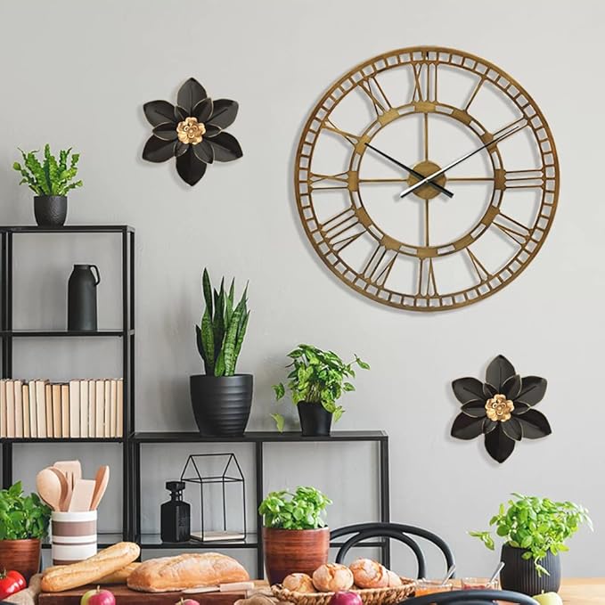 Metal Flower Wall Art Decor, 10“ Rustic Modern Floral Sculpture, Distressed Iron Wall Hanging Home Decoration Accent Artworks for Indoor Kitchen Bedroom Living Room Office Outdoor Garden Patio
