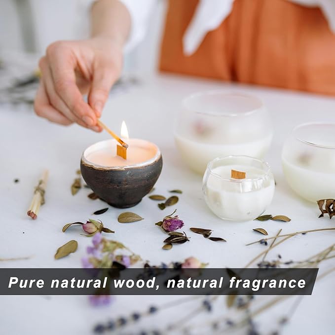 Wood Wicks for Candles Making, 100pcs Wood Candle Wicks, Include 50pcs 5.1 X 0.5 Inch Candle Making Wicks and 50pcs Iron Stand Naturally Smokeless,Wooden Candle Wicks with Rose Gold Trimmer for DIY.