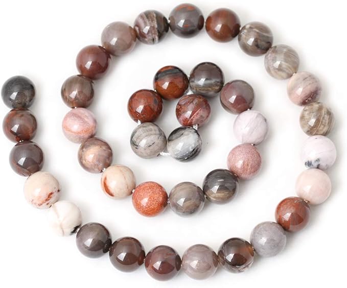 35PCS 10mm Natural Silicified Wood Jade Gemstone Round Loose Beads for Jewelry Making DIY Findings 1 Strand 15"