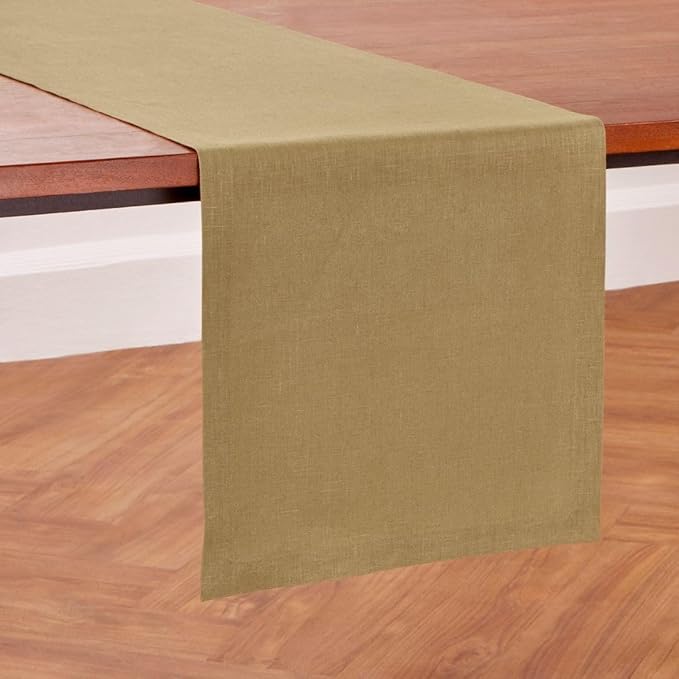 Solino Home Linen Table Runner 108 Inches Long - 100% Pure Linen Kelp Table Runner 14 x 108 Inch for Spring - Diana Medium Weight