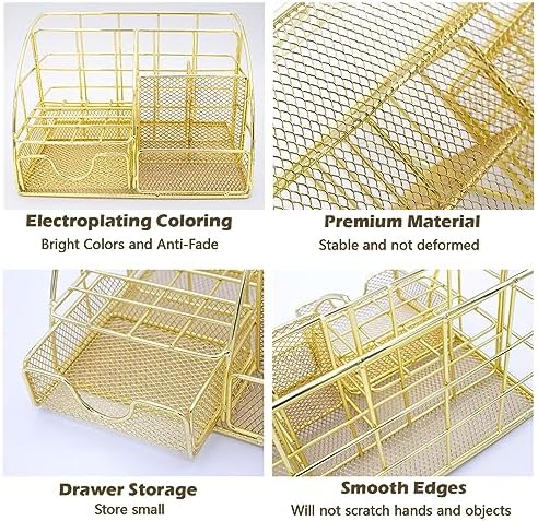 Office Desk Organizers, Gold 13PCS Office Supplies and Accessories Desk Organizer, Acrylic Stapler, Staple Remover, Clips, Scissor, Phone Holder, Pen, Pen Holder - Image 3