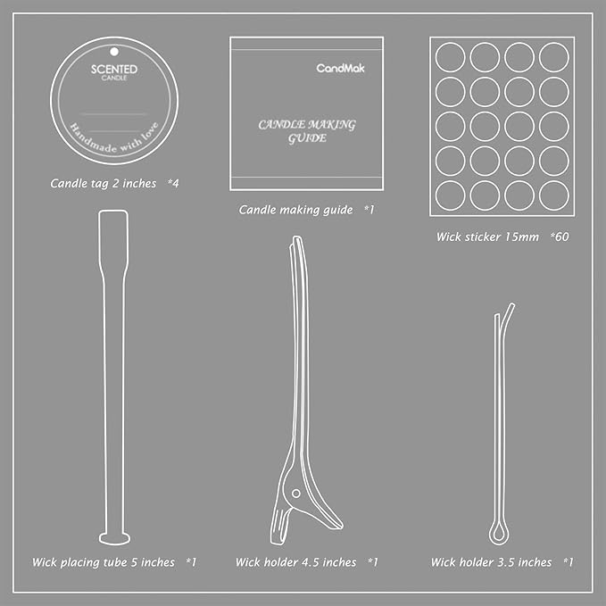 CandMak Candle Wick Kit - 60 Cotton Wicks with Tools for Making Thick, 6 inch Candles