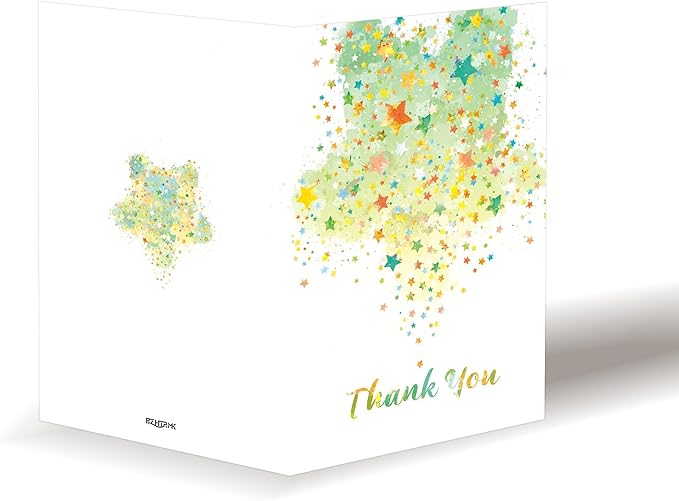 20PCs, Catch A Falling Thank You, Stunning Starry Sky Thank You Cards with Envelopes, Warm Appreciation, Set With 2 Designs, Star Shaped Glitter Seals, Blank Notes, 4x6 inch.