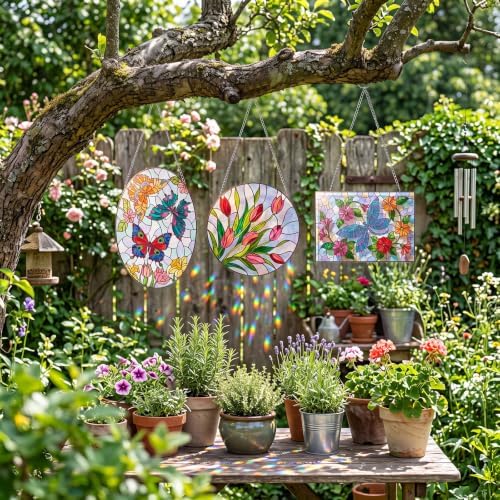 Humyoun 36 Pcs Suncatchers Crafts Kit DIY Paint Art Stained Glass Painting Craft Kits 24 Markers and 12 Suncatchers for Adults Home Decor Creative Projects (Unusual Shaped Flower) - Image 5