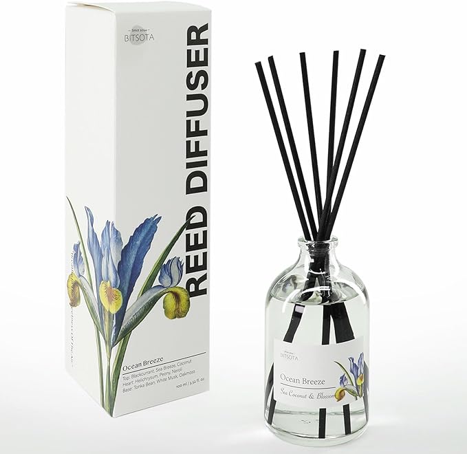 Reed Diffuser Set, Aroma Scented Diffuser with Sticks Home Fragrance Reed Diffuser for Bathroom Shelf Decor, Ideal Gift for Woman (3.52 oz (100ml), Ocean Breeze)