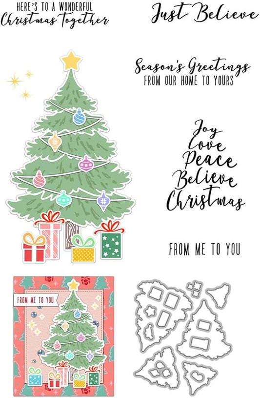 Box Christmas Tree Stamps and Cutting Dies for Card Making DIY Transparent Silicone Clear Stamp and Metal Die Cuts Sets for Scrapbooking Paper Greeting Cards Decor Seals Craft Supplies