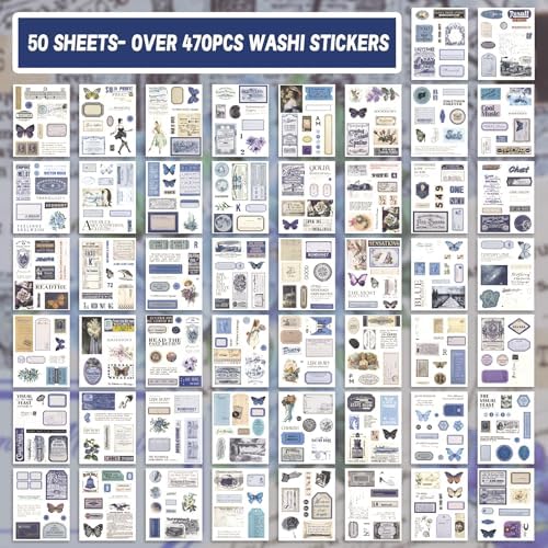 473pcs Vintage Washi Sticker Book & Blue Ephemera - Image 2