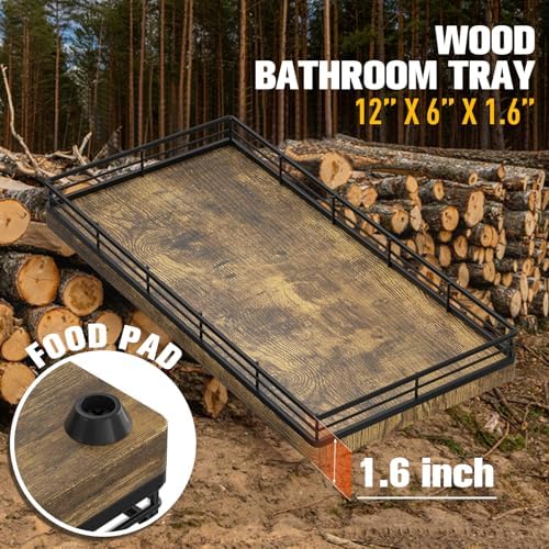 Bathroom Vanity Tray for Countertop, 12" x 6" Wood Toilet Tank Tray - Image 3