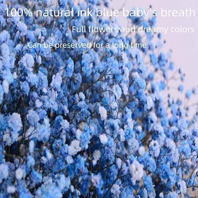 4000+ Dried-Blue-Babys-Breath-Flowers-Bouquet-17.2 inch, Dried Royal Blue Flowers for Vase, Natural Gypsophila Branches for Home Decor, Wedding, Table Decor, DIY Wreath Floral