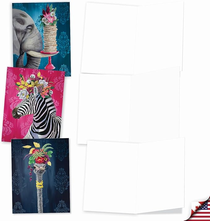 The Best Card Company Assorted Blank Greeting Card Box Set - Incl. 20 Cards + Envelopes - 10 Unique Designs - Perfect for Thank Yous, Invitations, More - Fancy Wildlife AM3364OCB-B2x10