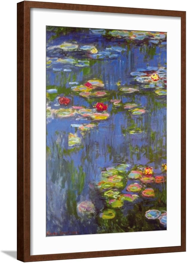 ART.COM Wall Art Print Water Lilies No. 3 on Brown Frame by Claude Monet, 21" x 29"