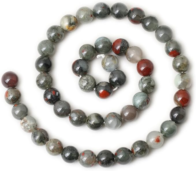 45PCS 8mm Natural African Bloodstone Gemstone Smooth Surface Round Loose Beads for Jewelry Making 1 String 15 Inches