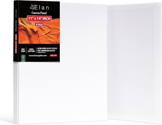 Elan Cotton Canvas Panels 11x14, 6-Pack Canvas Boards for Painting, Painting Canvas, Canvases for Painting, Art Board Bulk, Art Canvas Board, Blank Canvas Panel, Plain Canvas Board Art Canvas Panels