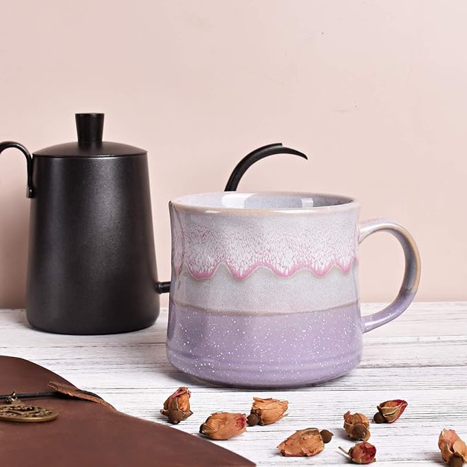 Bosmarlin Large Ceramic Coffee Mug, Big Tea Cup, 7 Colors to Choose, 21 Oz, Dishwasher and Microwave Safe, 1 PCS (Purple)