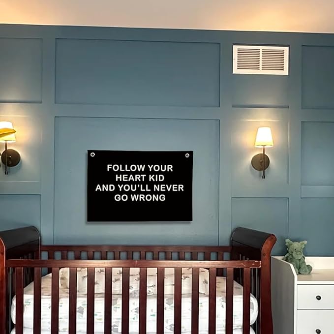 Nursery Decor Boy, Inspirational Wall Decor Hanging Linen Banner,Playroom Navy Blue Motivational Wall Flag for Kids Boys Room Playroom Nursery Wall Art, 20x30 Inch