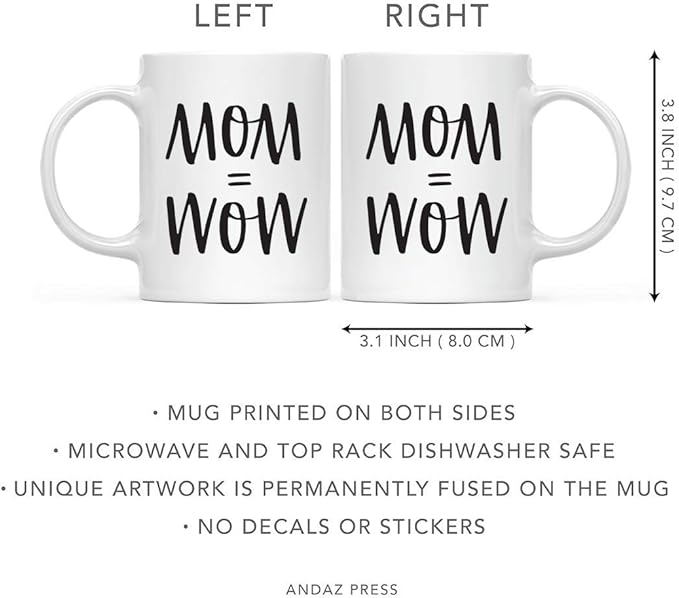 Andaz Press Mother's Day 11oz. Ceramic Coffee Tea Mug Gift for Mom, Mom = Wow, 1-Pack