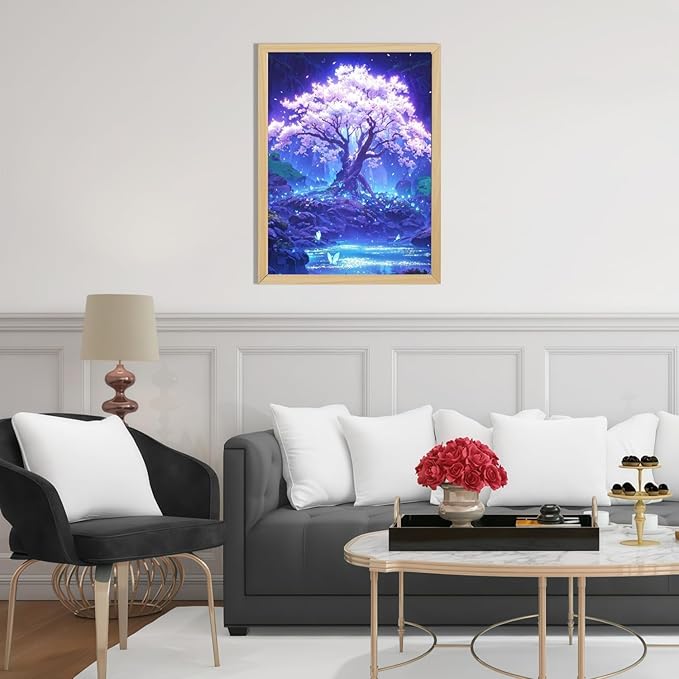 Mosaflare 5D Diamond Painting Kits for Adults, Cherry Blossom Tree Diamond Art for Beginners, DIY Moon Full Round Drill Paint by Diamonds Dot Gem Art for Adults, Home Wall Decor 12x16 Inch