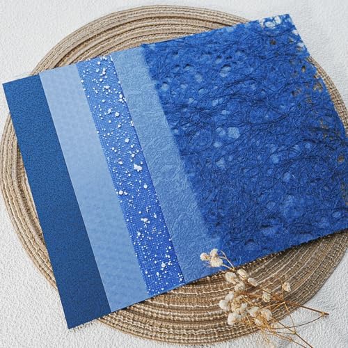 15-Piece Textured Scrapbook Paper & Mesh Fabric Set, A5 Blue Sheets - Image 5