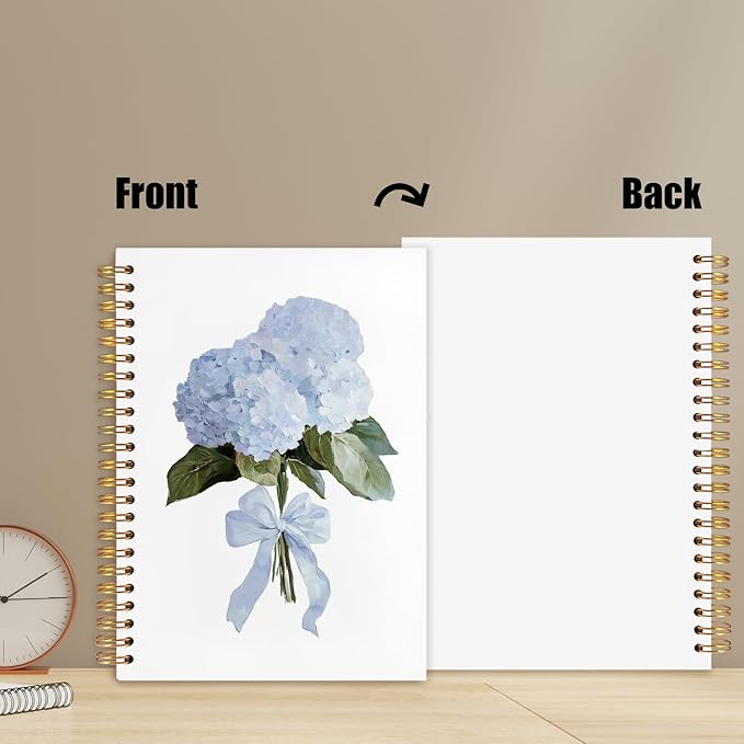 Coquette Bow Blue Hydrangea Notebook,Hydrangea Gifts, Aesthetic Hydrangea Flower Spiral Notebook Journal for Note Taking, Coquette Girly Office Supplies, 5.5x8.3 Inch