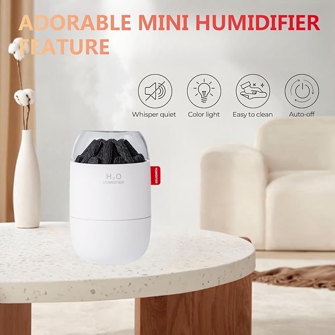 Portable Mini Humidifier, Small Cool Mist, Personal Desktop Humidifier for Baby Bedroom Travel Office Home,2 Mist Modes, Super Quiet (White)