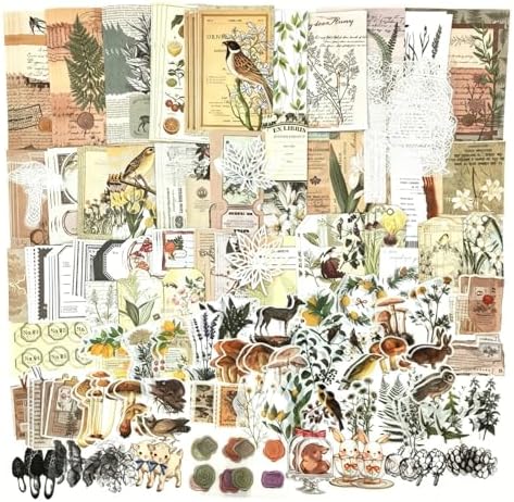 Esweny 260PCS Vintage Journaling Scrapbooking Supplies Scrapbook Sticker Paper Ephemera Pack for Junk Journal Planners Collage Craft Notebooks Album (Plants and Birds) by Esweny