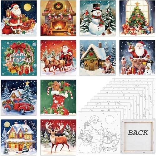 Sherr 12 Pcs Pre Drawn Canvas for Adults,Classic Xmas,8 x 8 Inch by Sherr