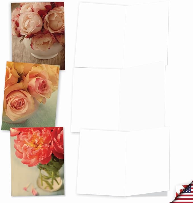 The Best Card Company - 20 Assorted Blank Plant Cards Boxed (4 x 5.12 Inch) (10 Designs, 2 Each) - Full Blooms AM6553OCB-B2x10
