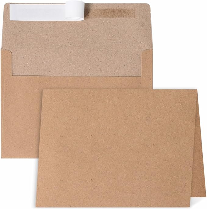 Blank Cards and Envelopes 4x6, 30 Pack Kraft Invitation Folded Cardstock with 30 Kraft Matching Self-Seal A4 Envelopes, Thank You Blank Greeting Cards, for DIY, Print Custom, Wedding & Birthday