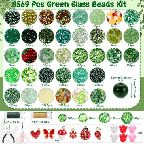 XunYee 8569 Pcs Beaded Plant Kit, Forever Plant Bead Kit, Green A, Novelty - Image 2