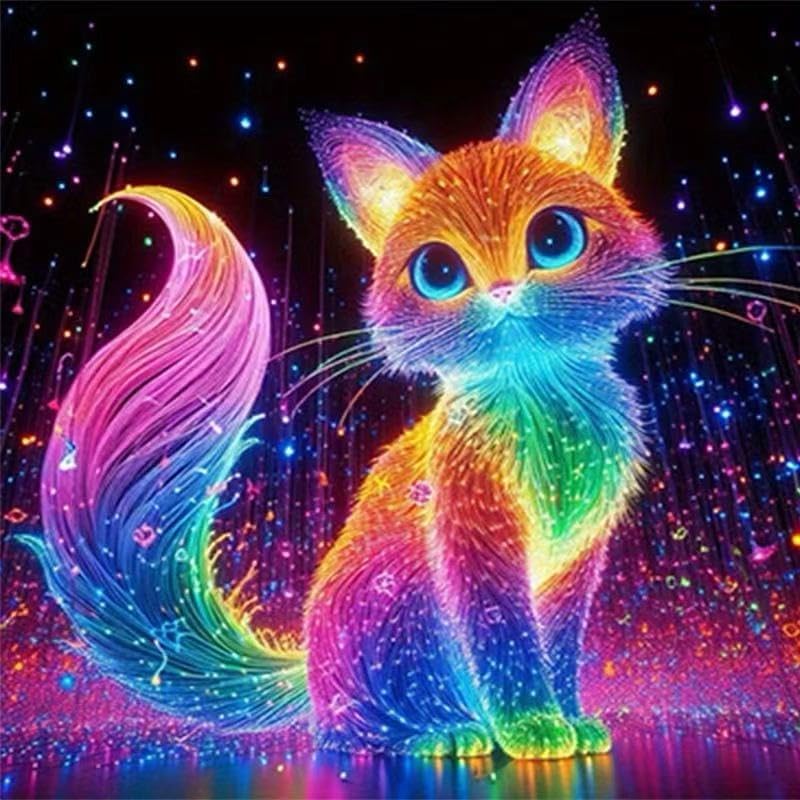 OJTOYART Fluorescence Cat Diamond Art Painting Kits for Adults, 5D Animals Round Full Drill Diamond Painting, DIY Round Full Drill Dots Painting with Gem Art Craft for Home Wall Decor 12 x 16 Inch by Unknown