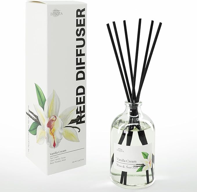 Reed Diffuser Set, Aroma Scented Diffuser with Sticks Home Fragrance Reed Diffuser for Bathroom Shelf Decor, Ideal Gift for Woman (3.52 oz (100ml), Vanilla Cream)