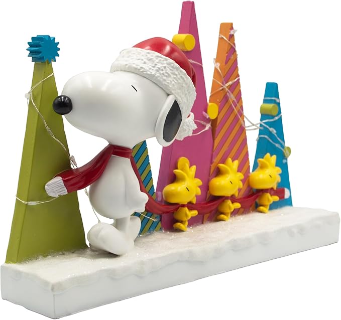 Mark Feldstein, Peanuts Snoopy and Woodstock Holiday Tree Parade LED Tabletop Figurine, 8.5 Inch