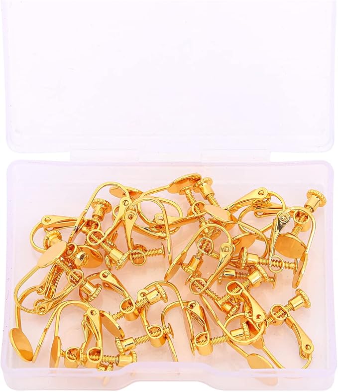 18K Gold Plated Screw Earring Clips Flat 13x17mm 20pcs for Jewelry Making Findings