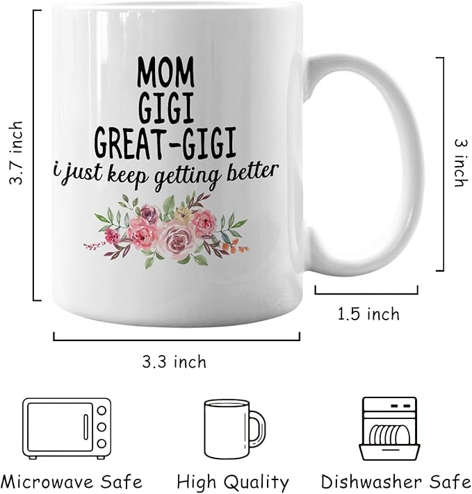 IWXYI Great Gigi Coffee Mug - Great Gigi Gifts for Birthday Mothers Day, 11oz Floral Mother‘s Day Coffee Mug Ceramic, Mothers Day Gifts