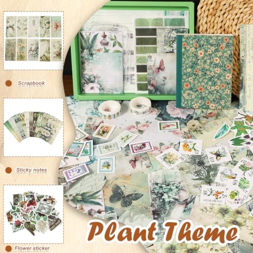 Jokapy Aesthetic Scrapbook Set in Vintage Plant Style, Journal Accessories for DIY Crafts, Scrapbooking Stickers and Paper Set for BuJo, Birthday Gift for Teenage Girls and Women, Green - Image 4