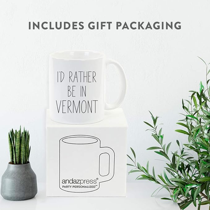 Andaz Press U.S. State 11oz. Coffee Mug Gift, I'd Rather Be In Vermont, 1-Pack, Long Distance College Going Away Study Abroad Birthday Christmas Vermont Mug Vermont Travel Mug Vermont Coffee Mugs