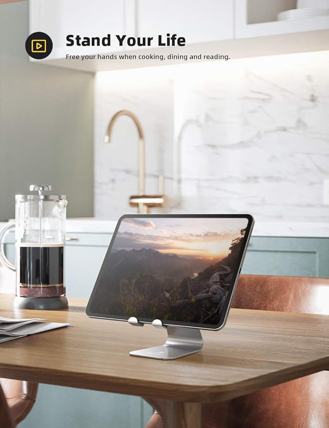 Lamicall Tablet Stand, Tablet Holder for Desk - Multi-Angle Adjustable Tablet Desktop Dock Cradle, Compatible with iPad Pro 11, 12.9, Air, Mini, Fire HD, Galaxy Tab, and Other 4-13" Tablets, Silver